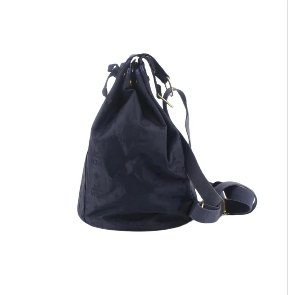 MCM Navy Monogram Drawstring Backpack 12.6”x12.6”x8.7”
